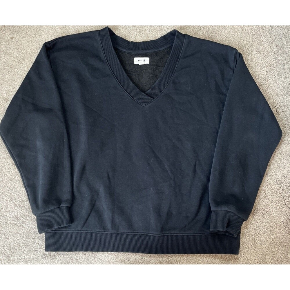 Pact Sweatshirt Womens Medium Black V-Neck Organic Cotton Boxy Minimalist